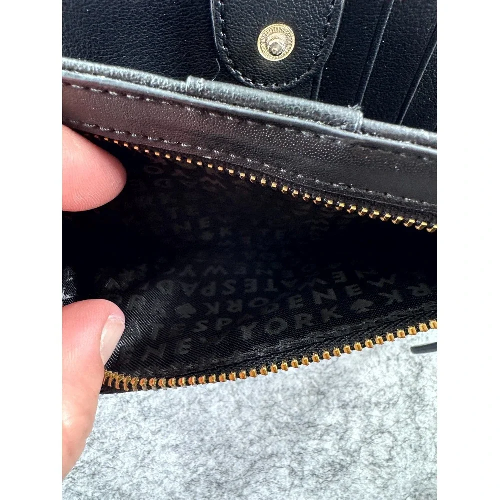Kate Spade Stacy Wallet Black Pink White Stripe Leather Card Holder‎ Clutch Slim